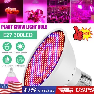 300LED Grow Light Bulb Full Spectrum Light for Indoor Plants Flowers Veg Growing