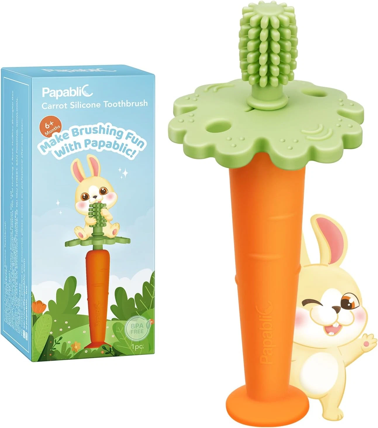 Papablic Baby Toothbrush Teether, 360° Carrot Toothbrush Teething Toy with Sucti
Opens in a new wind