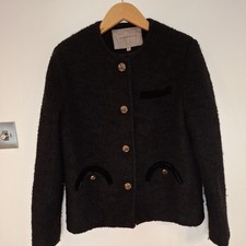 blazer Boucle black small Jacket Size small uk 10 wool tweed velvet gold buttons