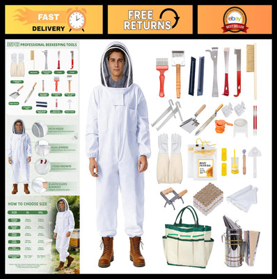 35Pcs Beekeeping Starter Kit with Bee Suit, Smoker, Frame Holder & Tools Set XL