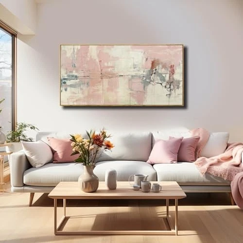 Arte de pared de lienzo de dormitorio abstracto decoración de pared imágenes obras de arte 24"x48" rosa Foto 3 de 4