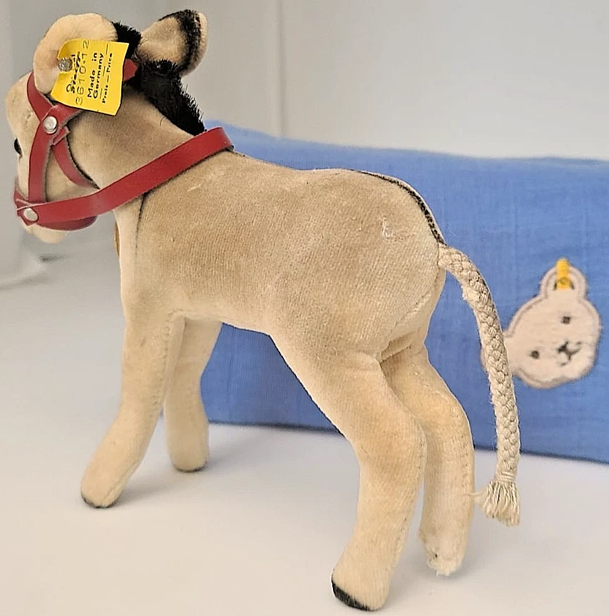 Steiff 3610,12 - Esel Domkey 10cm lang Samt grau Zaumzeug KFS sGUT EXTREM SELTEN - Bild 4 von 4