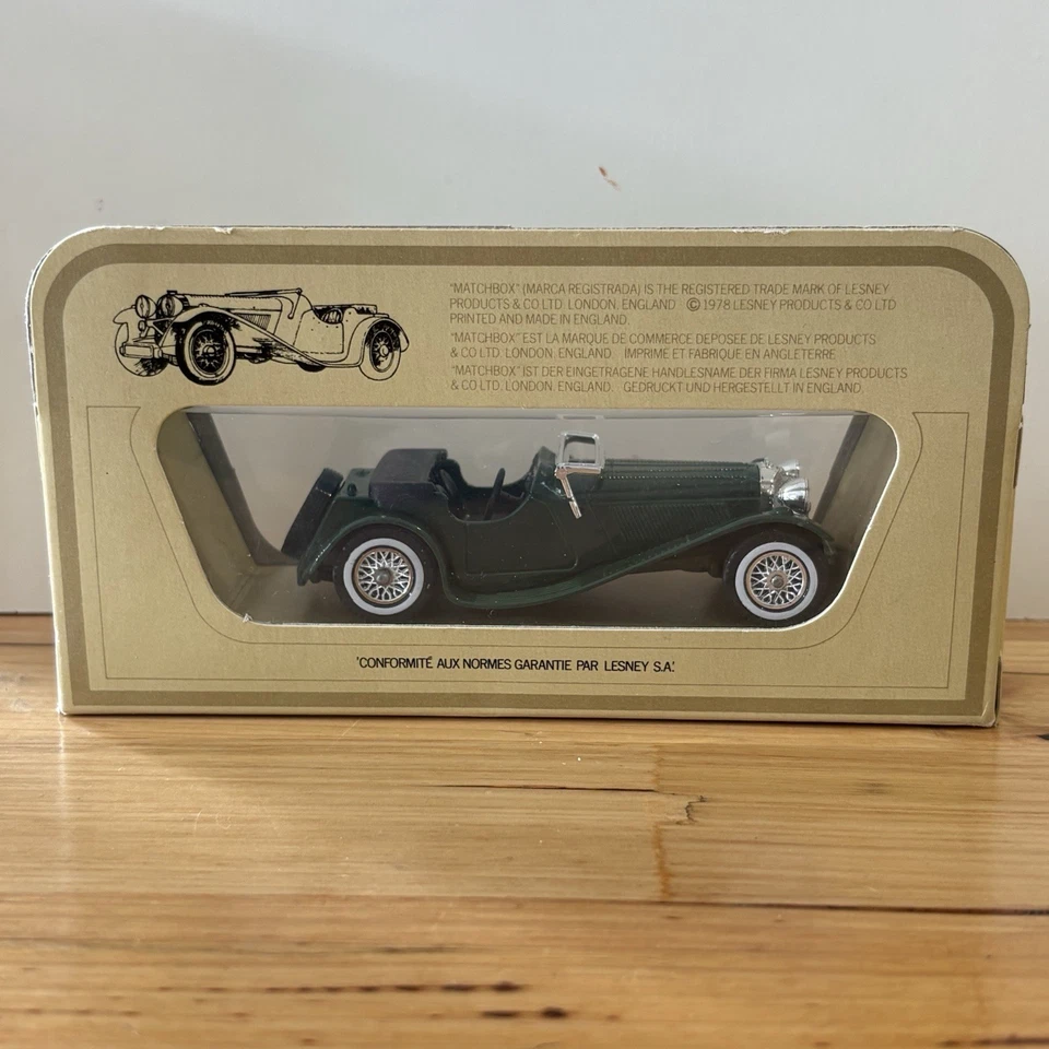 Models of Yesteryear Y-1 1936 Jaguar SS100 verde na caixa caixa caixa de fósforos modelo carro - Imagem 3 de 4