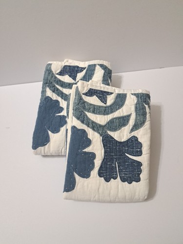 Pottery Barn Mahalo Cotton Floral Appliqué Quilted Shams Standard Set Of 2 - Picture 4 of 5