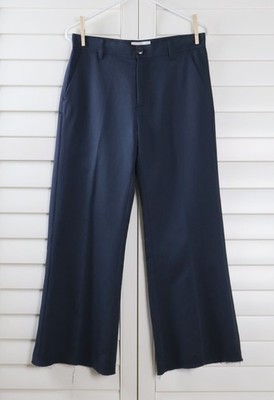 120% LINO Natural Luxury NWT $295 Solid Navy Flared Dress Pants Size 42