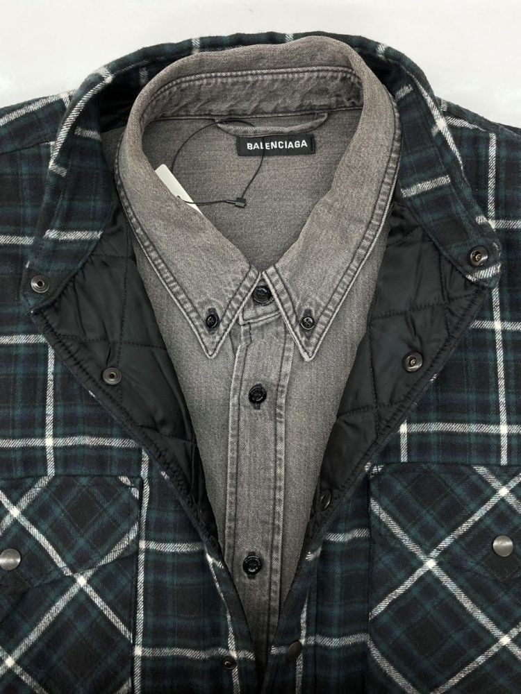 Balenciaga Layered Check Denim Shirt 38 Cotton Used AB 19SS From Japan thumbnail 5