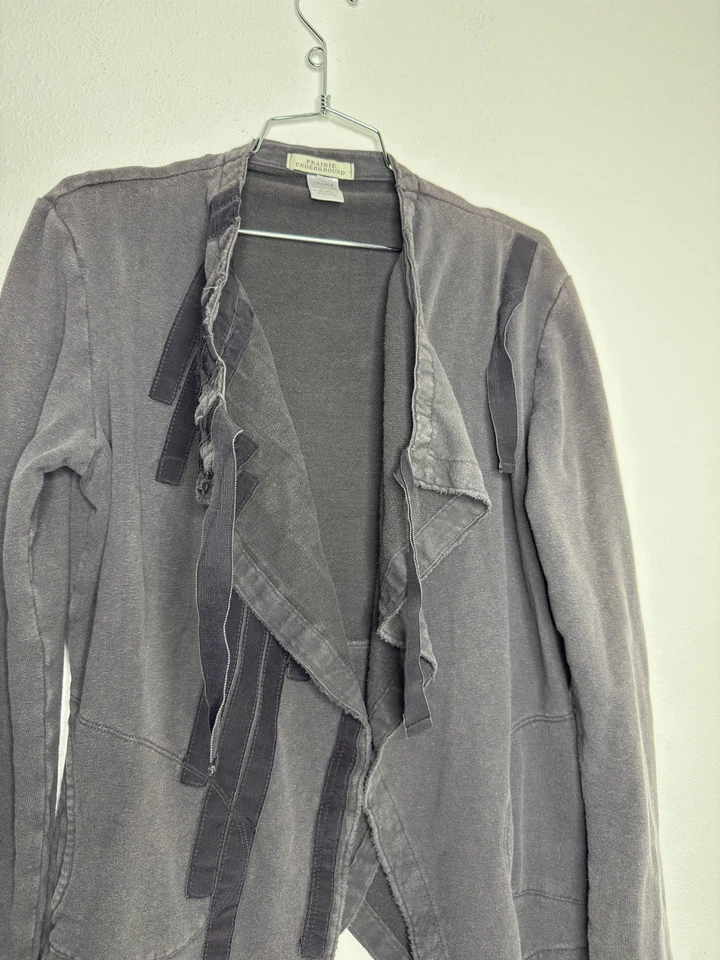 Prairie Underground Cross Tie Sweater Sz Large Pockets Dark Gray Cotton - Image 4 of 4