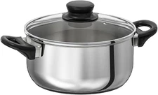 Stainless Steel Pot with Glass Lid, 2.8 Liter Saucepan, Induction, Gas & Eletric
