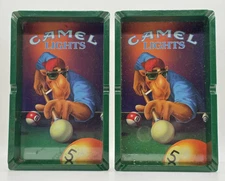 Lot of 2 Joe Camel Lights Cigarette Ashtray Billiard Pool Table 1992 Vintage