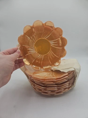 11 Vintage Peach Fire-King Lusterware Dishes Scalloped Edges 6.5"