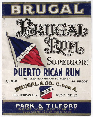 Brugal White Label Superior Puerto Rican Rum Label Park & Tilford 4.25x5.5''
