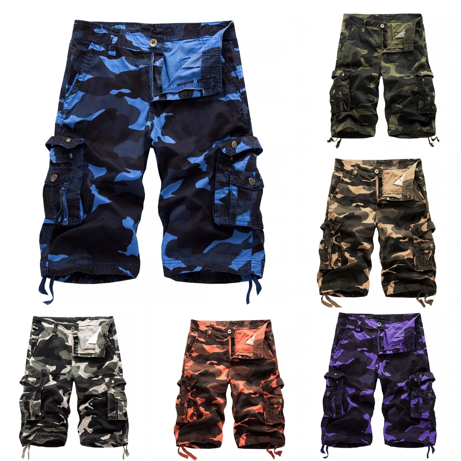 Summer Men's Cargo Shorts Combat Twill Work Camo Army Military Knee Length Pants