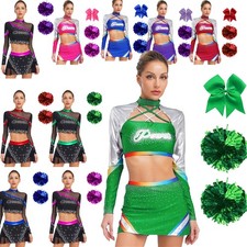 Women Cheerleading Uniform Skating Skirt With Safet Letter Print And Rhinestone
