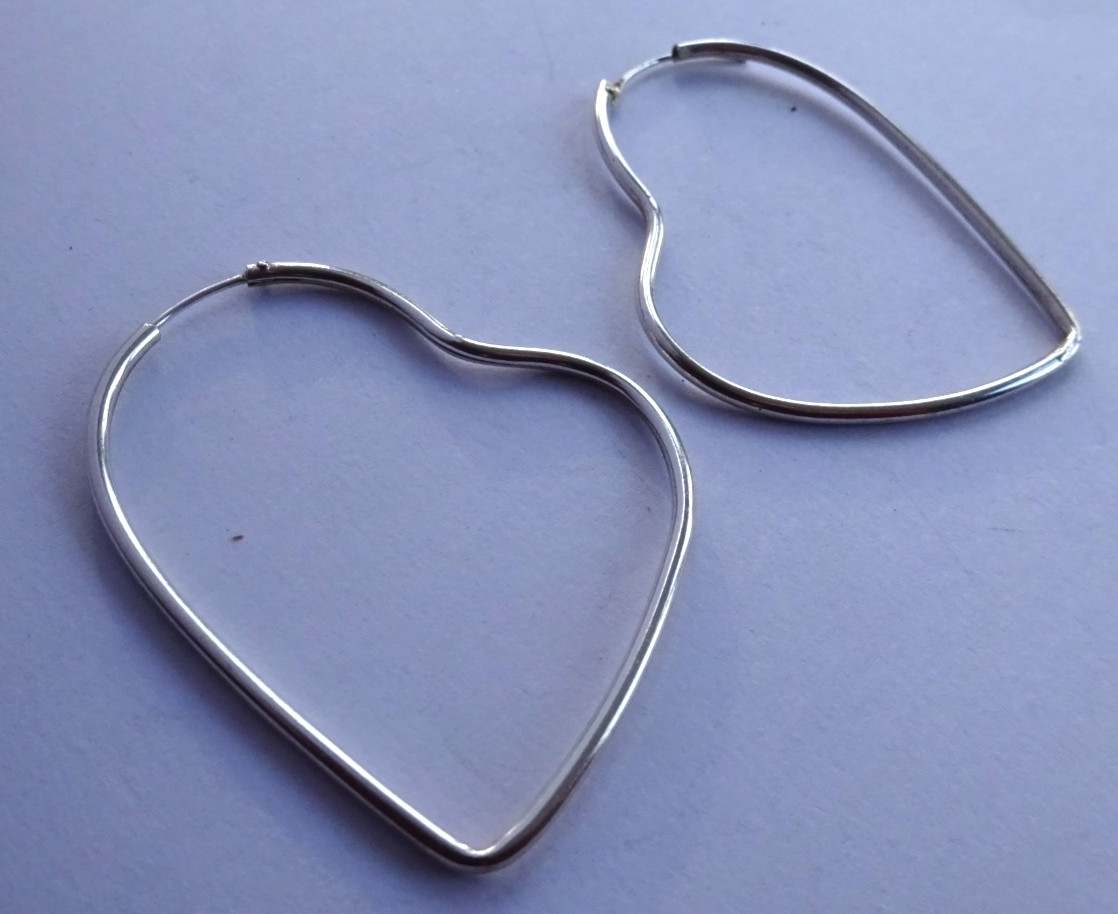Stylish pair large solid sterling silver heart ea… - image 3