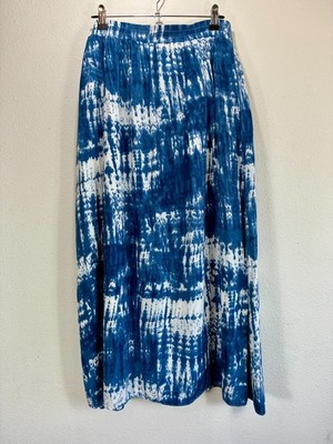Metro Wear Women's XL Blue White Tie Dye Maxi Skirt Elastic Waist 100% Rayon