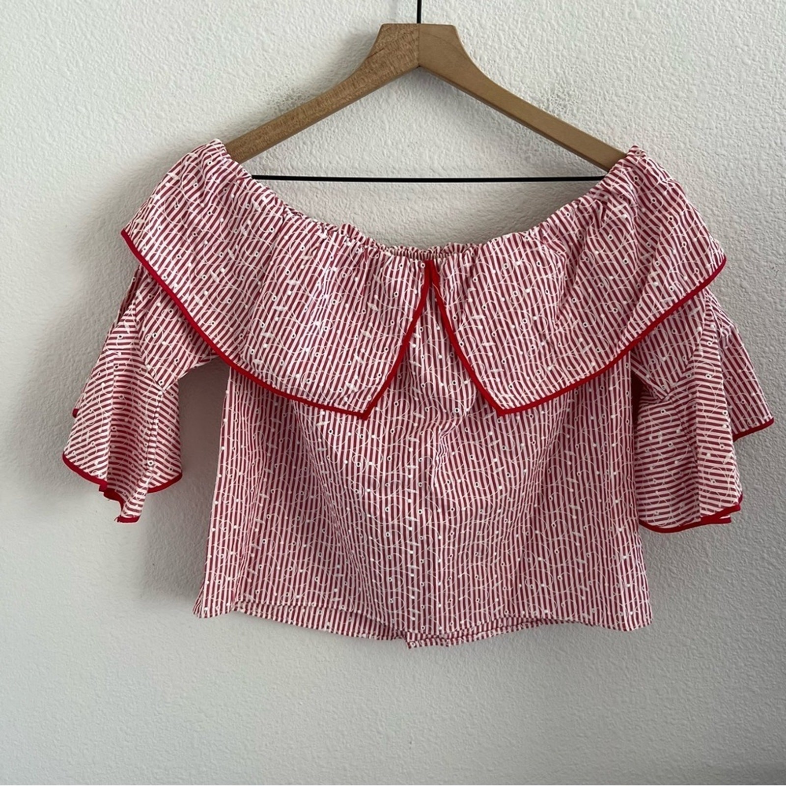Zara Basic Collection Striped Red White Floral Em… - image 1