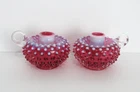 Fenton Cranberry Opalescent Hobnail Candle Holders Pair