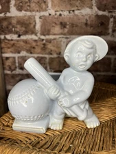 Vintage Light Blue Haeger Boy Baseball Player Planter Vase