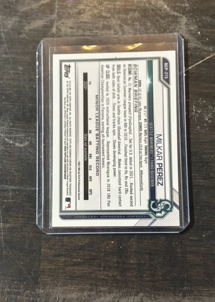 Milkar Perez-2021 Bowman Chrome 1st Mojo Refractor #BCP-215 Mariners - Image 2 of 2