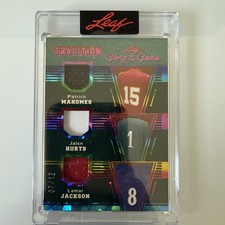 2025 Leaf Glory of the Game T-6 Mahomes / Hurts/Jackson 7/12 Game Worn Patches