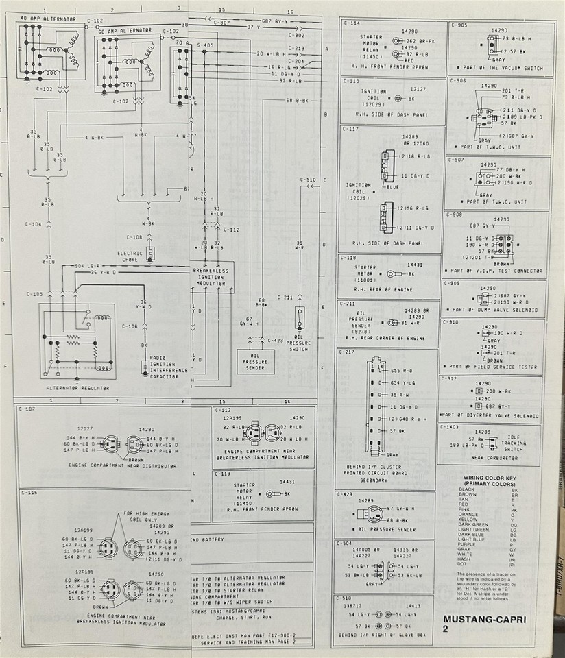 1981 Ford Mustang Mercury Capri Wiring Diagram Foldout Electrical