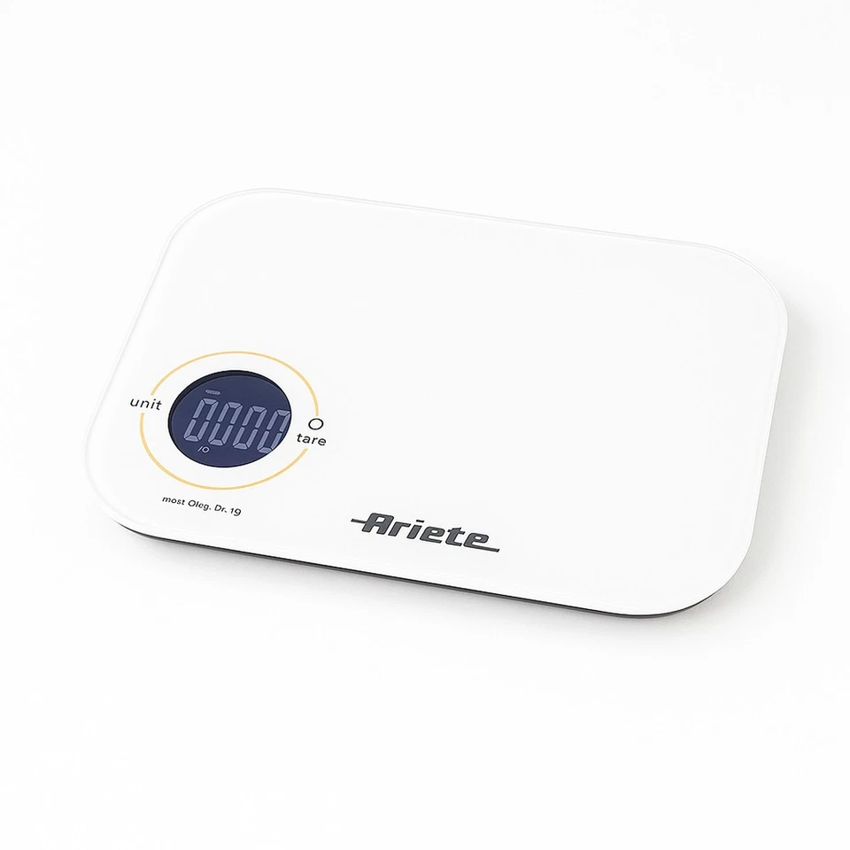 Bilancia da Cucina Digitale Ariete 5g-8Kg Display LCD Vetro Temperato Bianca - Immagine 2 di 4