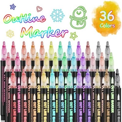Double Line Super Squiggles Glitter & Metallic Markers, 36 Colors - Self Outl...
