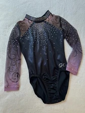 GK ELITE Leotard gymnastics SWAROVSKI RHINESTONE BLING Competition BLACK Leo AXS