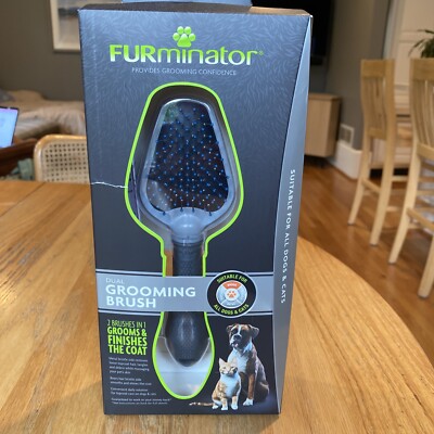 Furminator Dual Grooming Brush For Dogs & Cats Metal & Boars Hair Bristles