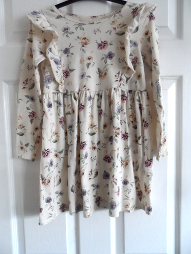 H&M MÄDCHEN KLEID CREME GEBLÜMT LANGARM BAUMWOLLE 6 - 8 JAHRE TOP ZUSTAND
