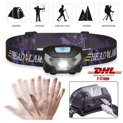 60000LM LED Headlamp Super Bright Rechargeable Motion Sensor Headlamp USB-