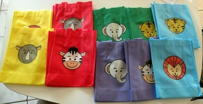 Ava & Kings 10 Pack Reusable Party Favor Kids Goodie Bags - Safari Animal Faces (780150948390)