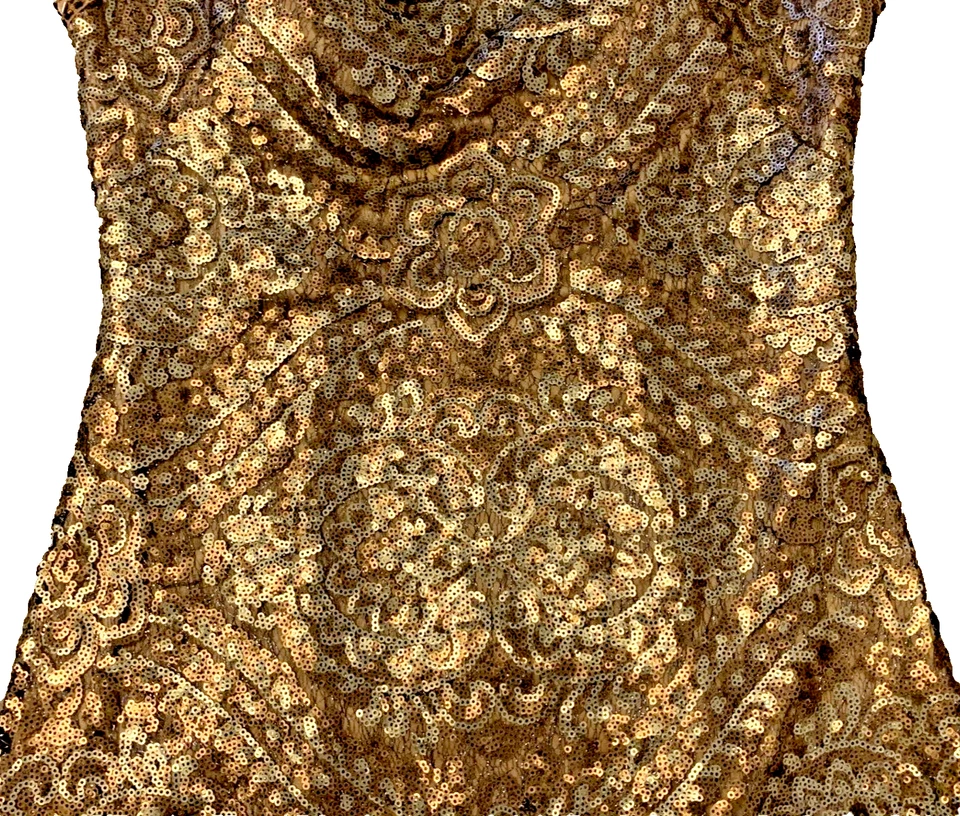 Vestido de Noche Sue Wong Lentejuelas Completas Cóctel PATRÓN PAISLEY DORADO Talla 4 De Colección Y2K Foto 2 de 4