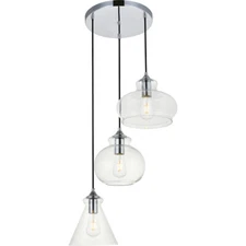 Chandelier Chrome 3 Light Fixture Pendant Glass Foyer Dining Room Kitchen Island