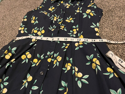 Charter Club Lemon Print Collared Button Down Shirt Dress Pleated Dark Blue  Sz 4 | eBay