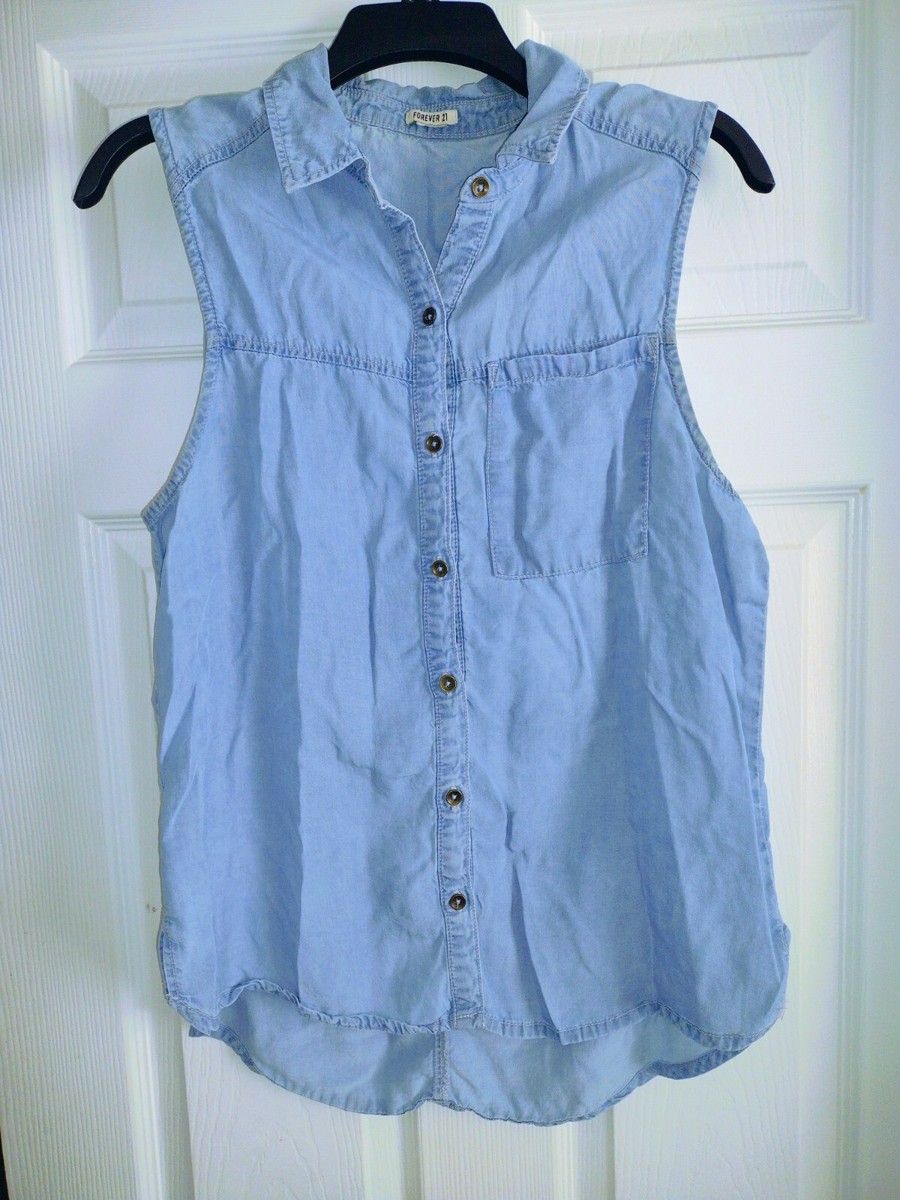 Forever 21 Chaleco de mezclilla para mujer color azul, estilo