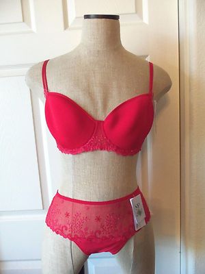 Simone Perele DELICE Ruby Red Nylon 3D Spacer Contour UW Bra 32E & Boyshort M