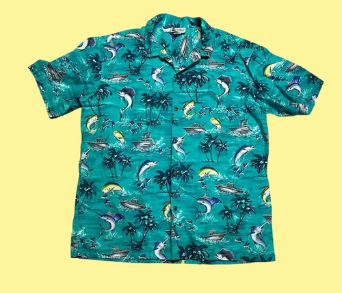 Aloha Republic Men’s Tropical Shirt Marlin Fish Button Up Size XL Mahi Mahi
