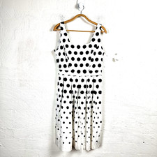 New INSPYR Womens Dress Size 12 White Black Spot Sleeveless Scoop Neck A-line