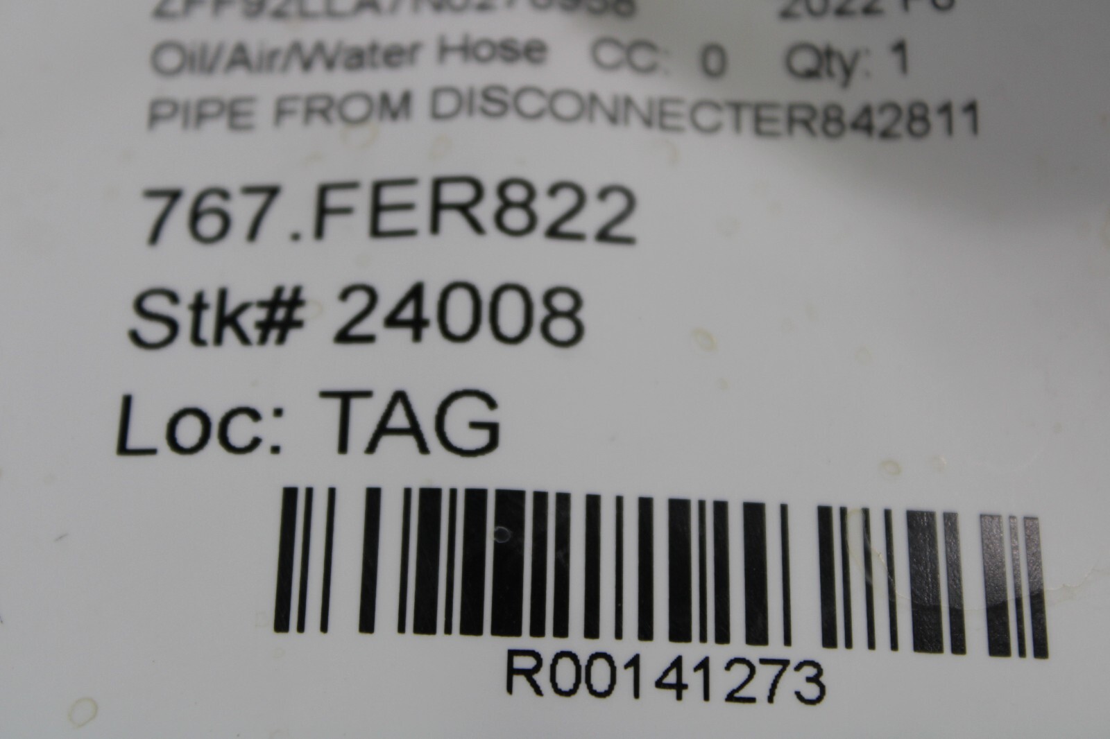 Ferrari F8 Tributo, LH, Left, Venturi Inlet Hose, Used, P/N 805554