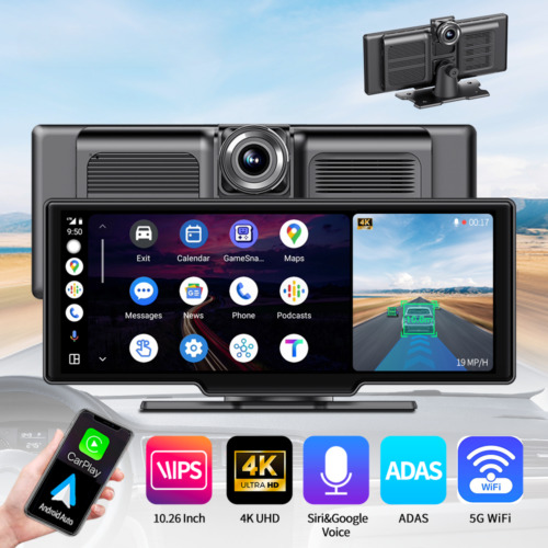 10.26" 4K Adas Wireless CarPlay & Android Auto Dash Cam 24h Park Monitor