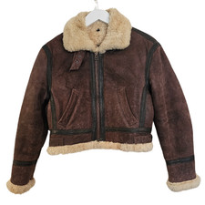 Vintage Aviator Womens B3 Flight Brown Leather Sheepskin Shearling Bomber Jacket