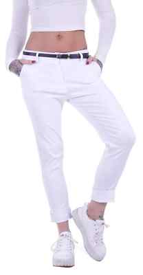 Damen Chino Hose Stoffhose Jeans Chinos Hüfthose Schwarz Gerader Schnitt P8