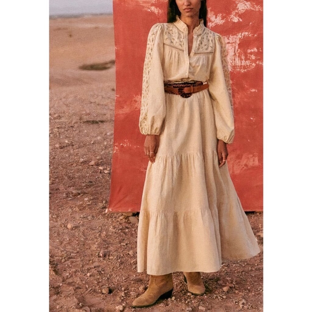 NWT Sezane Maxi Long-Sleeve Soraya Linen-Blend Dress | eBay