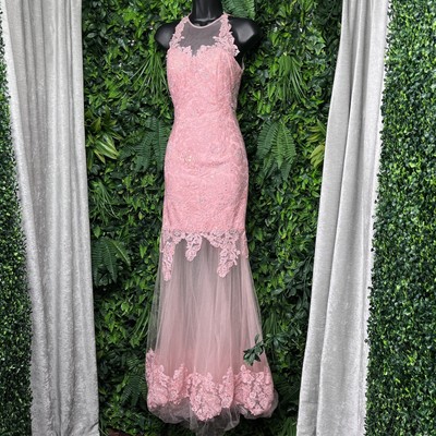 ASPEED Dress Women Small Peach Pink Gown Stoned Layered Embroidered Formal 2171