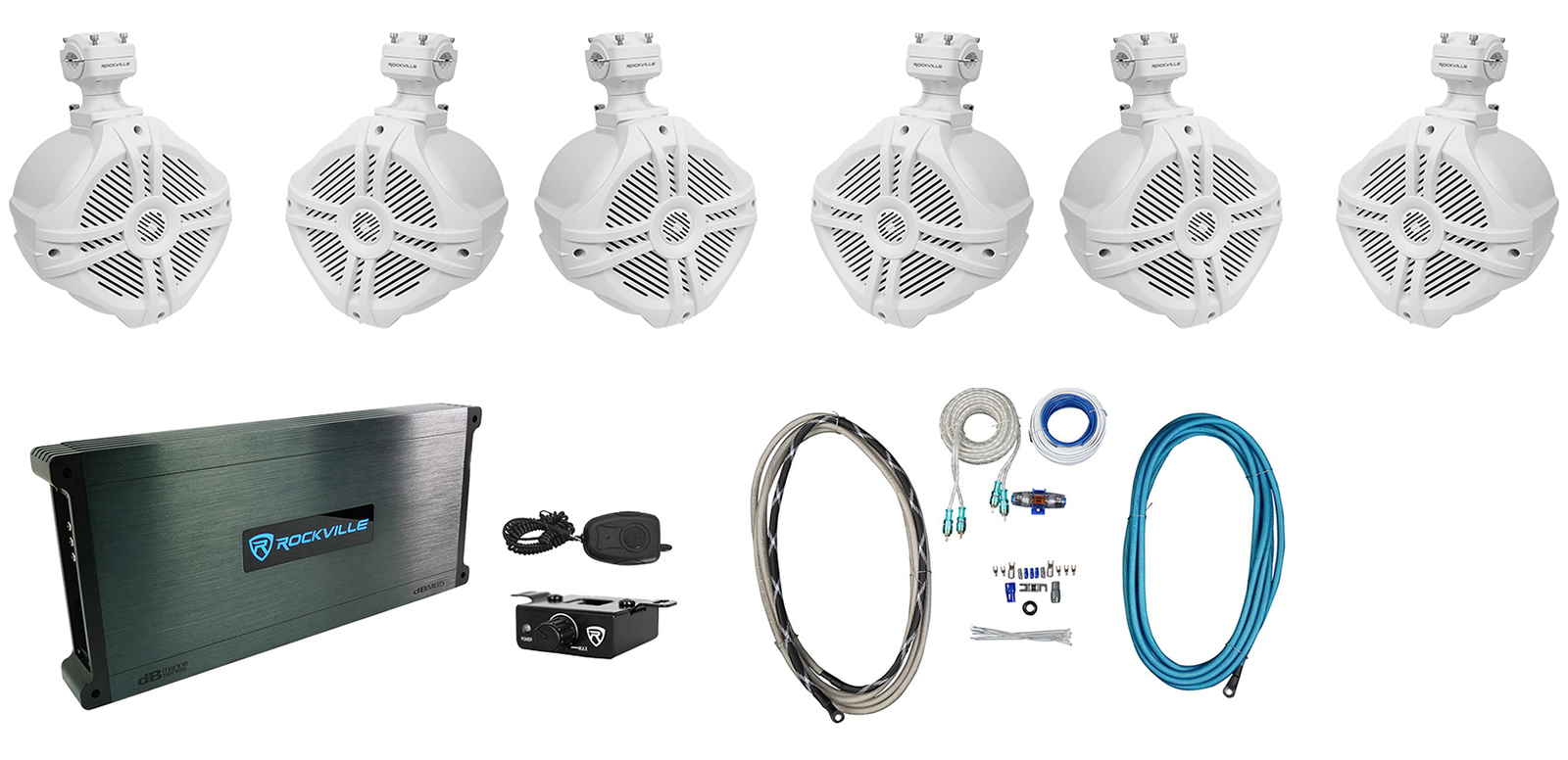 6 Rockville RWB90W White 8 динамиков на поворотной башне для морского вейкборда Усилитель