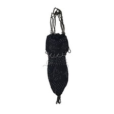 Antique Victorian Beaded Mesh Purse Drawstring Chain Made in France 1800s Deco