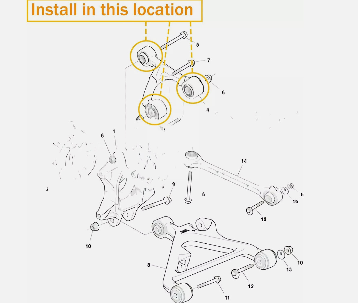 For Aston Martin rear front upper control arm bushing kit