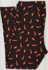 TC2 LuLaRoe Tall & Curvy2 Leggings Hot Sauce Peppers Red on Black Print NWT H30