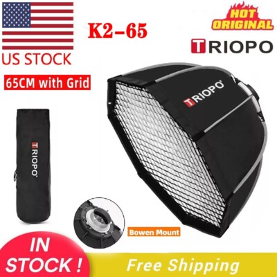 US TRIOPO K2-65 65cm/25.6'' Foldable Octagon Bowens Softbox+Grid Fr Studio Flash